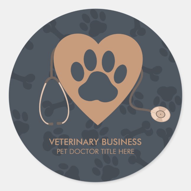 Veterinarian Paws Heart Pet Hospital Classic Round Sticker