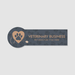Veterinarian Paws Heart Stethescope Pet Navy Name Tag