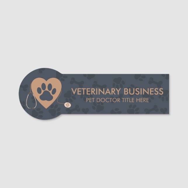 Veterinarian Paws Heart Stethescope Pet Navy Name Tag (Front)