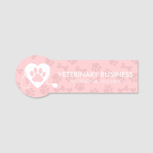 Veterinarian Paws Heart Stethoscope Pet pink Name Tag