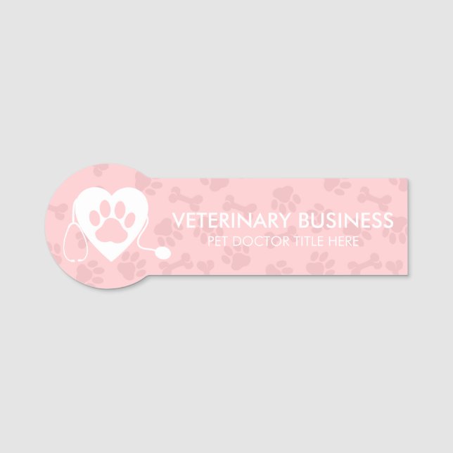 Veterinarian Paws Heart Stethoscope Pet pink Name Tag (Front)