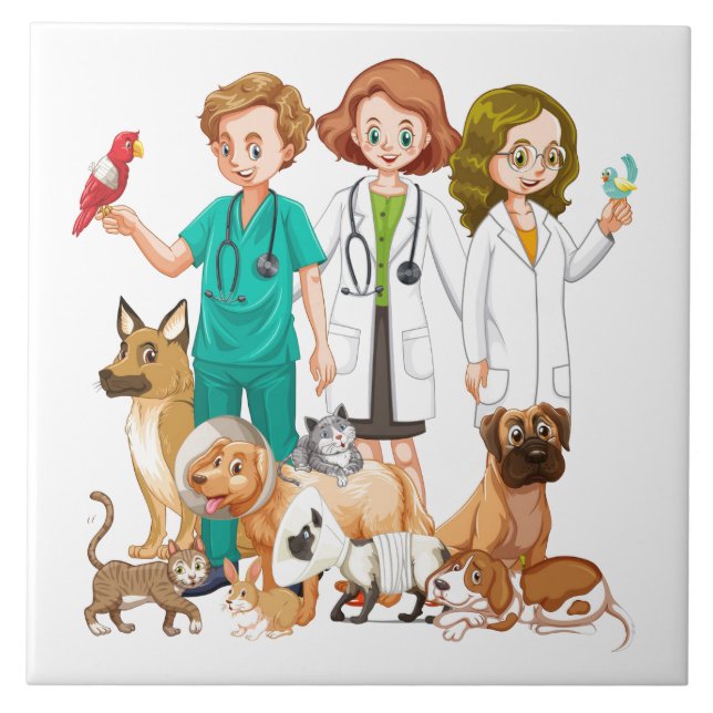 Veterinarian People Background Ceramic Tile (Front)