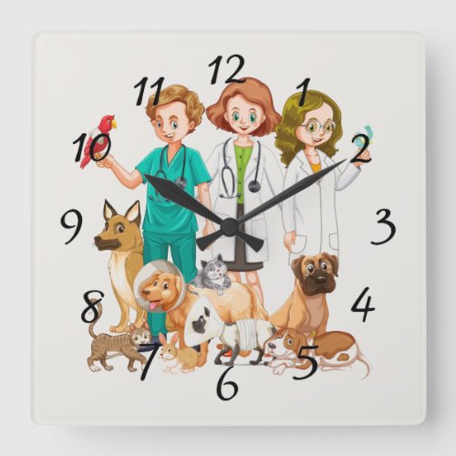 Veterinarian People Background Square Wall Clock