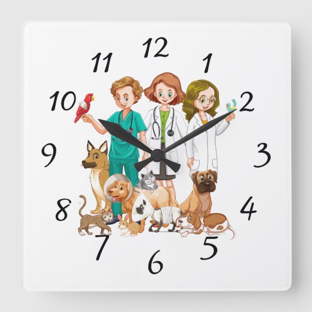 Veterinarian People Background Square Wall Clock (Front)