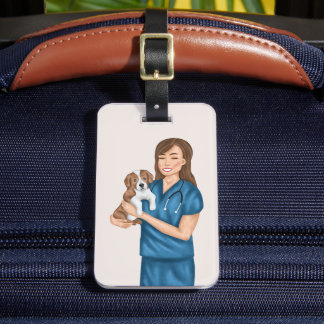 Veterinarian Pet Animal Doctor Vet Girl With Puppy Luggage Tag