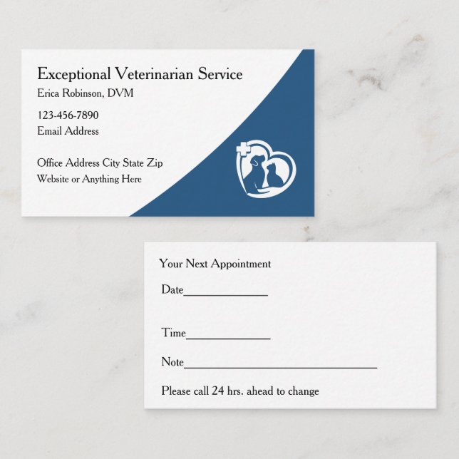 Veterinarian Pet Appointment Business Cards (Front/Back)