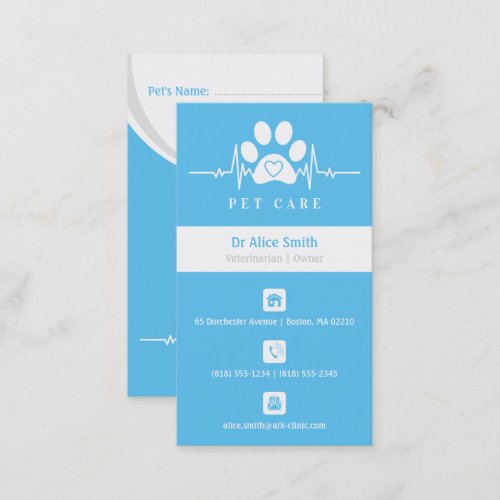 Veterinarian Pet Care  Info Appointment Card