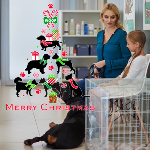 Veterinarian Pet Shop Dog Merry Christmas Tree   Window Cling