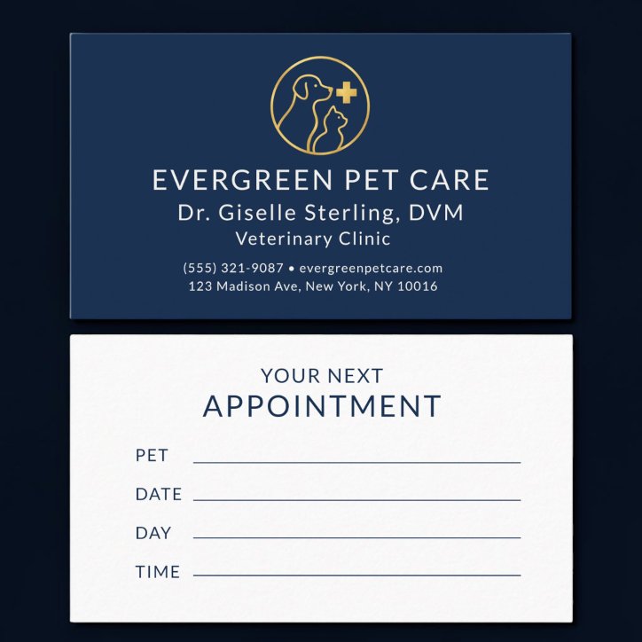 Veterinarian Pet Vet Navy Blue Gold Appointment Business Card