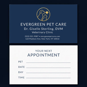 Veterinarian Pet Vet Navy Blue Gold Appointment Card