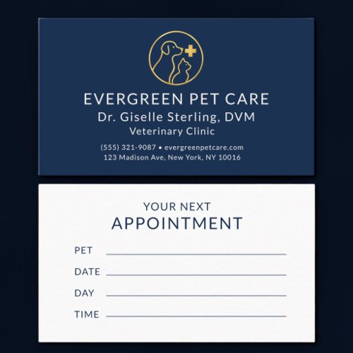 Veterinarian Pet Vet Navy Blue Gold Appointment Card