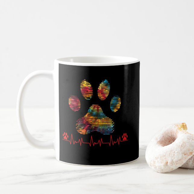 Veterinarian Rainbow Paw Print Heartbeat Vet Tech Coffee Mug (With Donut)