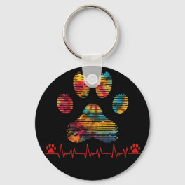 Veterinarian Rainbow Paw Print Heartbeat Vet Tech Keychain