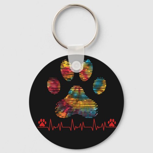 Veterinarian Rainbow Paw Print Heartbeat Vet Tech Keychain