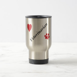 Veterinarian-Red Paw Print and Heart Travel Mug