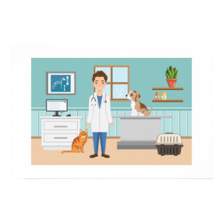 Veterinarian Room Vet Doctor With Puppy And Cat Poster