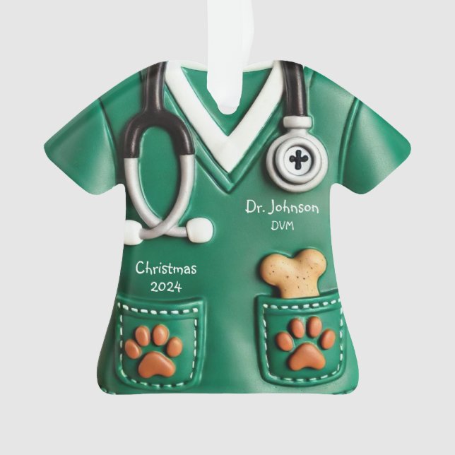 Veterinarian Scrub Shirt Personalized Ornament (Front)