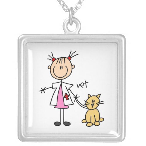 Veterinarian Stick Figure Silver Plated Necklace