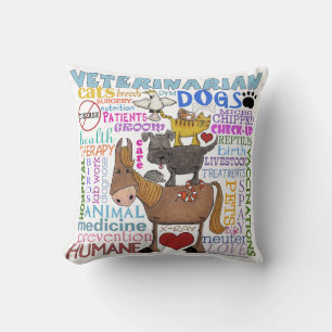 Veterinarian-Subway Art Vet Terms Throw Pillow