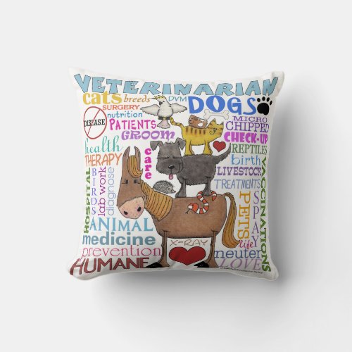 Veterinarian_Subway Art Vet Terms Throw Pillow