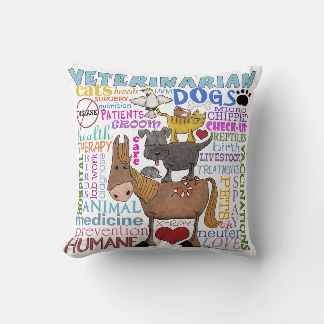 Veterinarian-Subway Art Vet Terms Throw Pillow (Front)