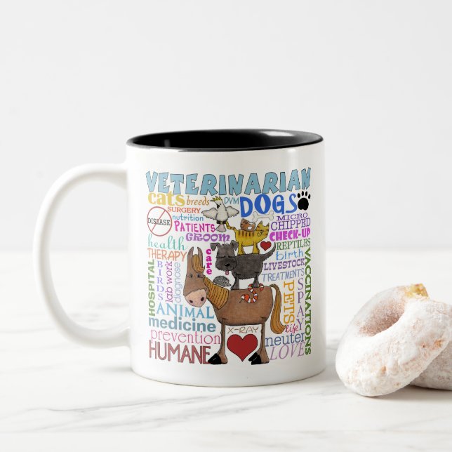 Veterinarian-Subway Art Vet Terms Two-Tone Coffee Mug (With Donut)