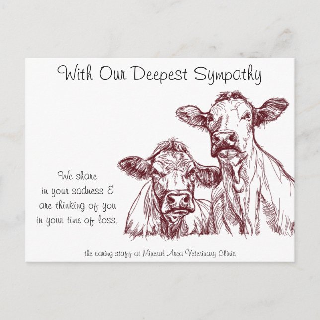 Veterinarian Sympathy Card Cows Cattle (Front)