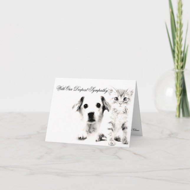 Veterinarian Sympathy Card Pup and Kitten (Front)