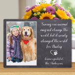 Veterinarian Thank You Veterinary Dog Pet Photo Plaque<br><div class="desc">Say 'Thank You' to your wonderful veterinarian with personalized pet photo plaque. "Saving one animal may not change the world, but it surely changed the world for 'your dogs name' ... forever grateful... !" Personalize with the pet's name & favorite photo. This veterinarian appreciation plaque will be a treasured gift....</div>
