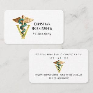 Veterinarian V symbol of Caduceus 1 Business Card