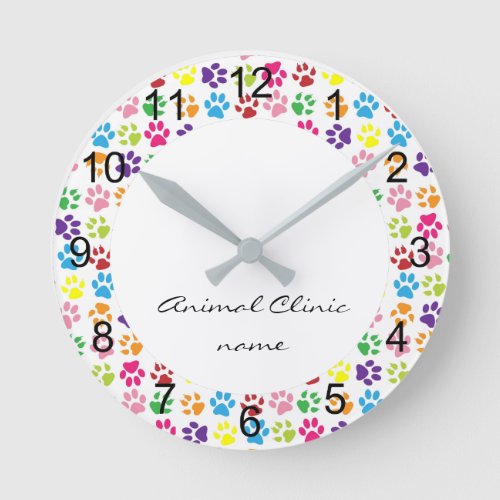 Veterinarian Vet Animal Pet Clinic Hospital paw Round Clock