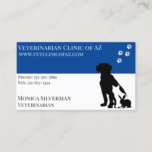 Veterinarian Vet Paw Black Grey Block Pets Business Card
