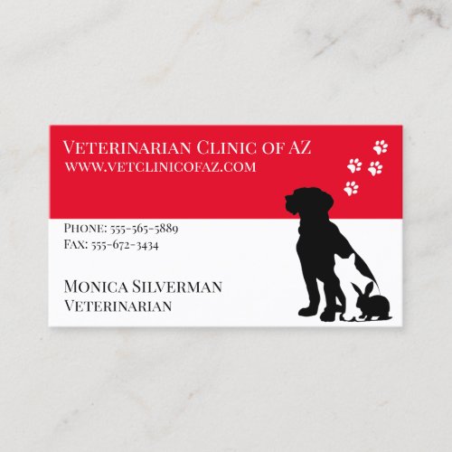 Veterinarian Vet Paw Black Grey Block Pets Business Card