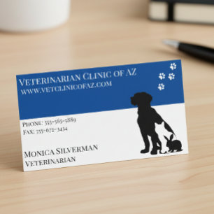 Veterinarian Vet Paw Black Grey Block Pets Business Card