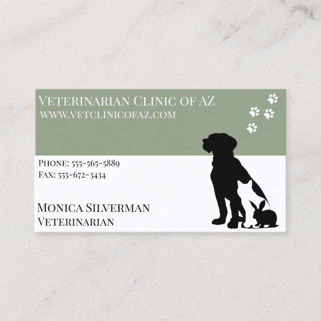 Veterinarian Vet Paw Black Grey Block Pets  Business Card (Front)