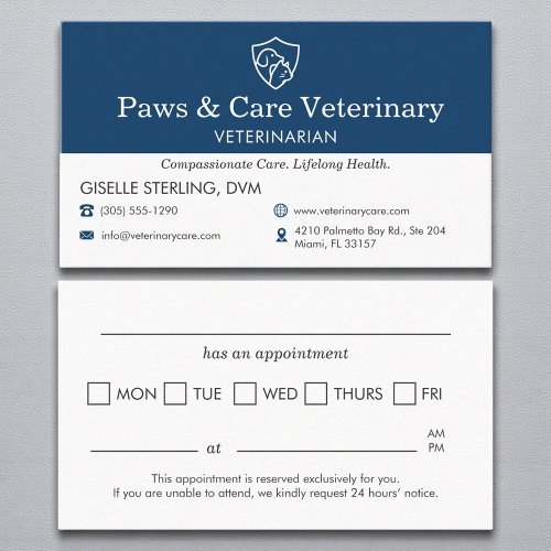 Veterinarian Vet Pet Office Appointment Reminder Business Card