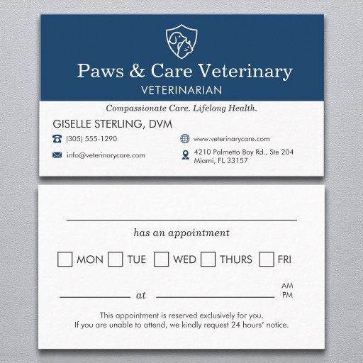 Customizable Veterinarian Vet Pet Office Appointment Reminder Business Card
