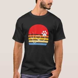 Veterinarian Vet Tech Retro Style Stethoscope Paw T-Shirt