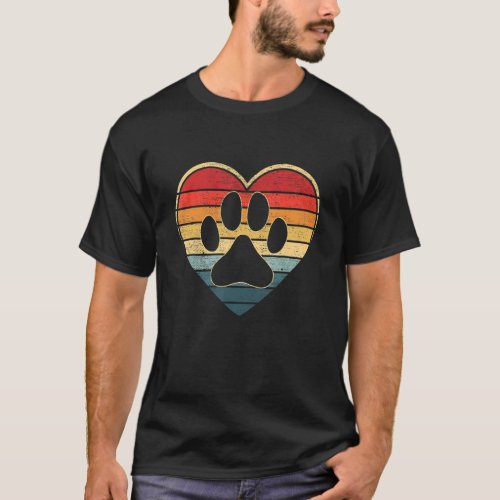 Veterinarian Vet Tech Vintage Sunset Heart Paw Pri T_Shirt