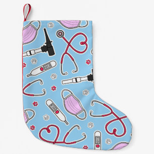 Veterinarian / Veterinary Technician Pattern Blue Small Christmas Stocking