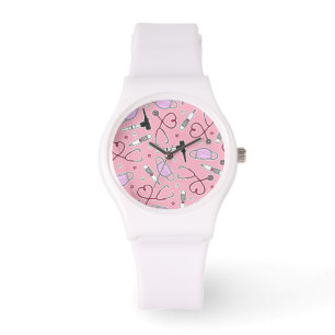 Veterinarian Veterinary Technician Pattern Pink Watch