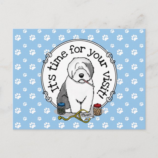 Veterinarian Visit Reminder Old English Sheepdog Postcard (Front)