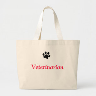 Veterinarian with Black Paw Print Large Tote Bag
