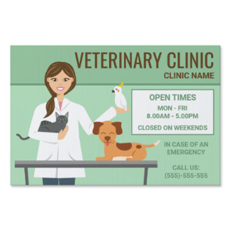 Veterinarian Woman & Animals - Clinic Open Times Sign