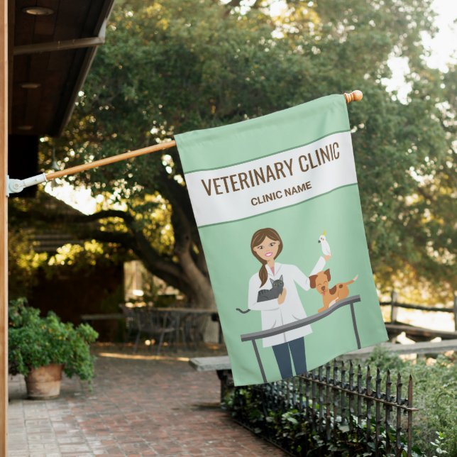 Veterinarian Woman & Animals & Custom Text House Flag (In SItu)