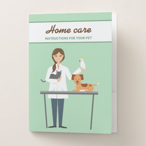 Veterinarian Woman _ Pet Home Care Instructions Pocket Folder