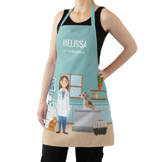 Veterinarian Woman Vet Clinic Cat And Dog And Name Apron