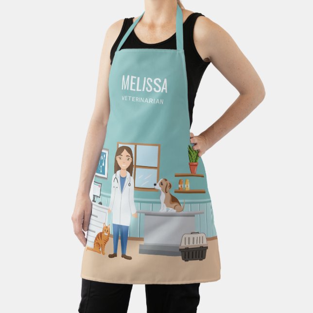 Veterinarian Woman Vet Clinic Cat And Dog And Name Apron (Insitu)