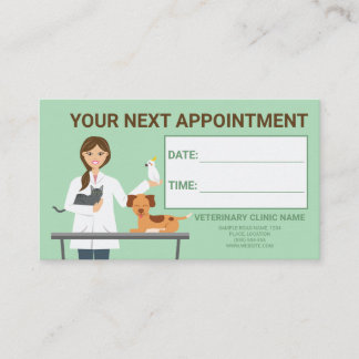 Veterinarian Woman - Vet Clinic Next Appointment Business Card