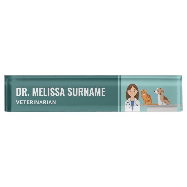 Veterinarian Woman Vet Clinic Pet Animal Doctor Desk Name Plate (Front)
